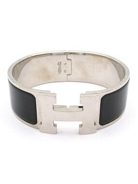 Hermes Bangle Clic Clac Silver Black Bracelet